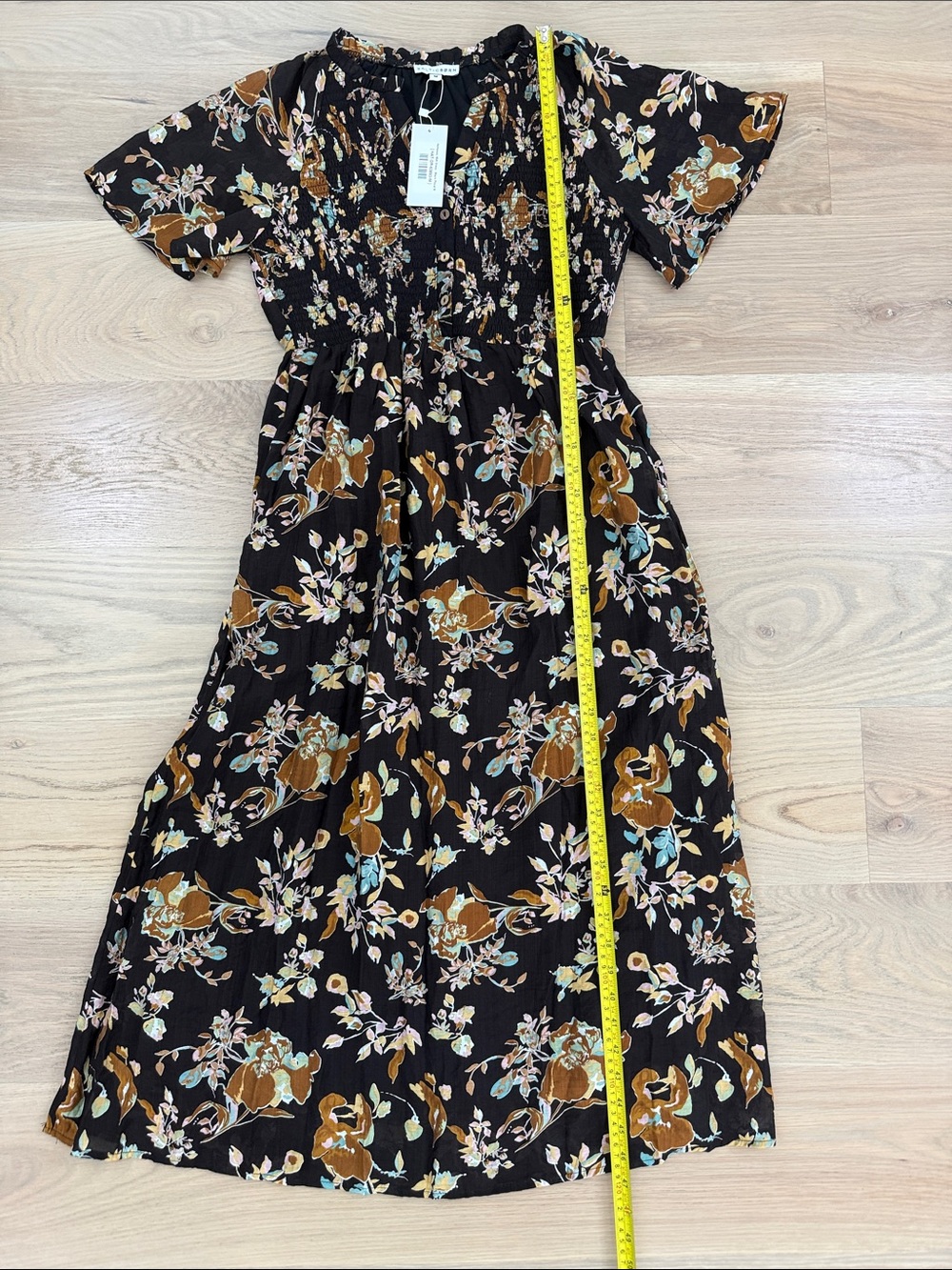 NWT Baltic Born Hathaway Midi Dress Black Floral Smocked Size M - Picture 3 of 9